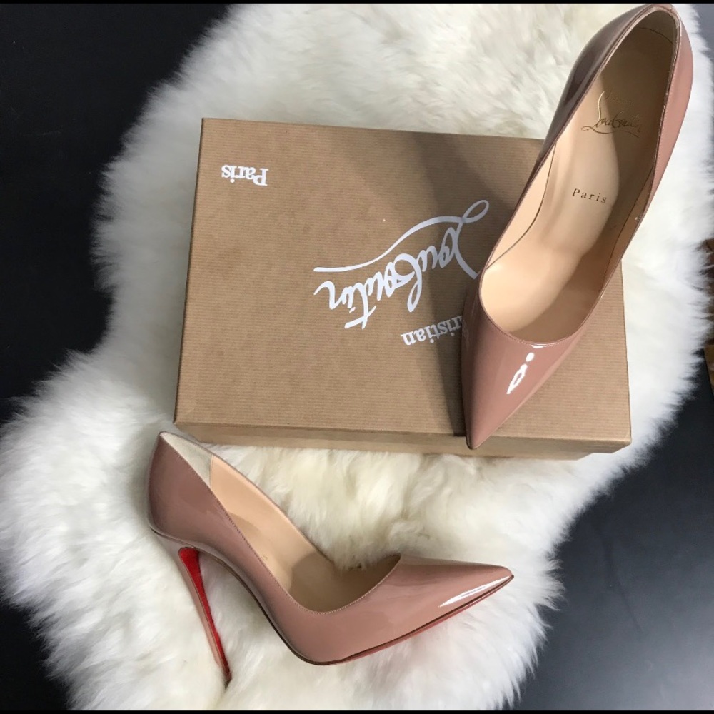 Christian Louboutin Nude Patent Leather Pigalle Follies Pumps with Red Soles